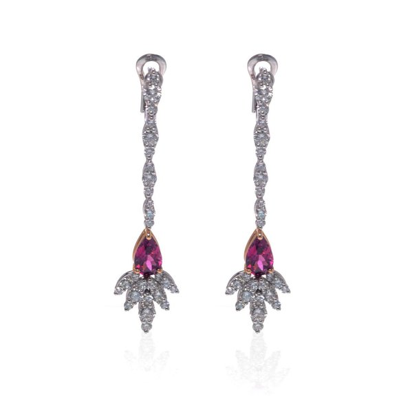 Luca Carati Diamond & Red Tourmaline Drop Earrings 18K White Gold 2.72Cttw - Picture 3 of 4